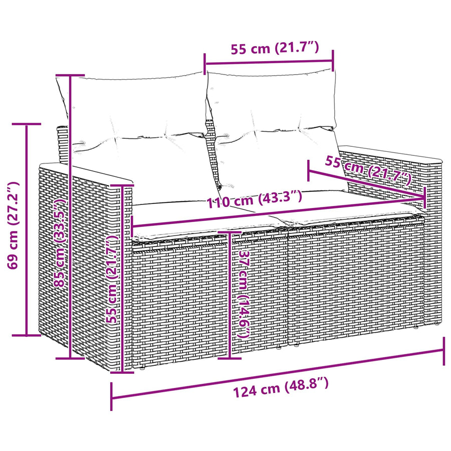 Tuinbankenset 9 pcs Zwart poly rattan