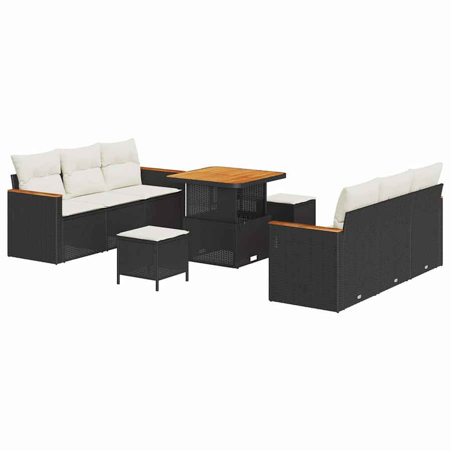 Tuinbankenset 9 pcs Zwart poly rattan