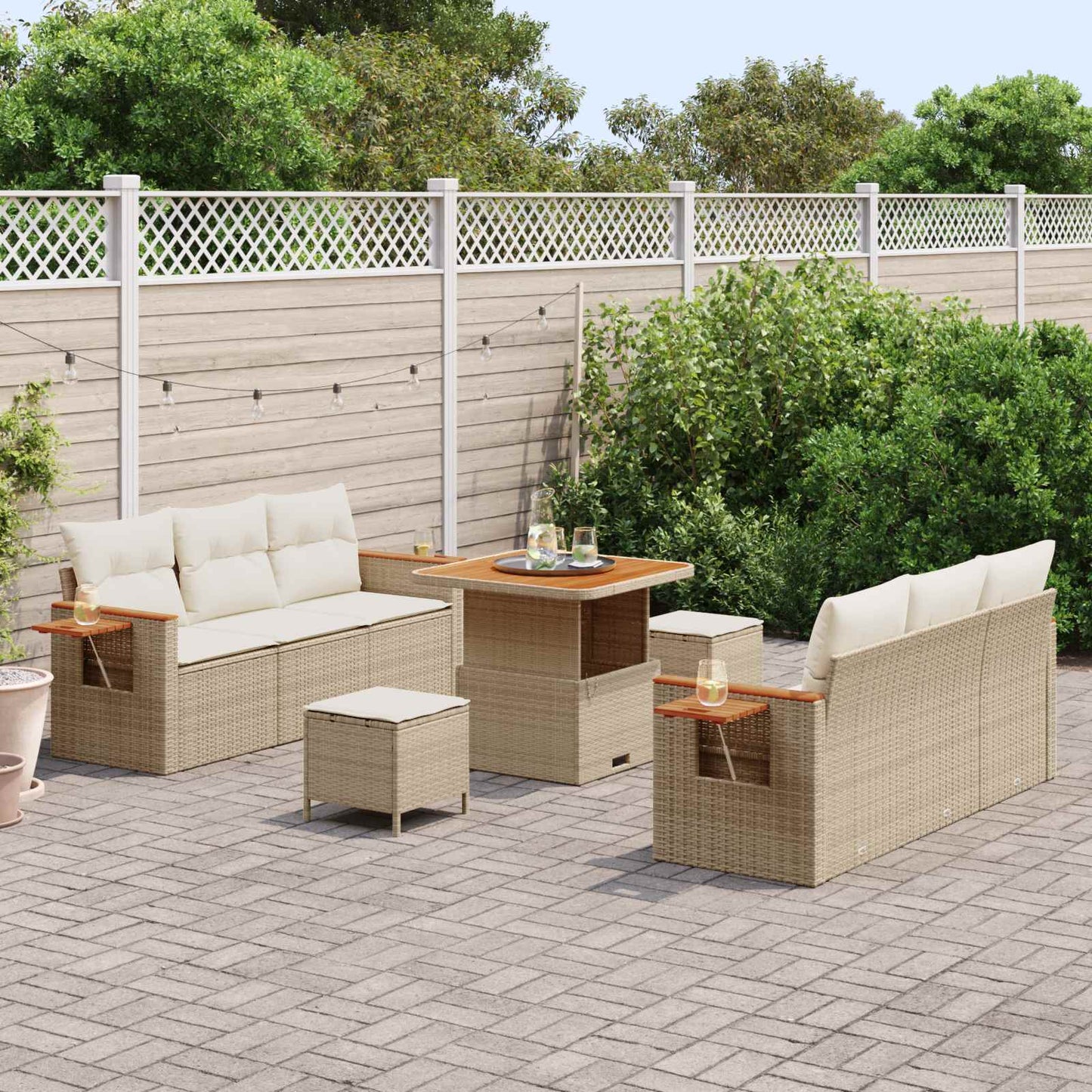 Tuinbankenset 9 pcs Beige poly rattan