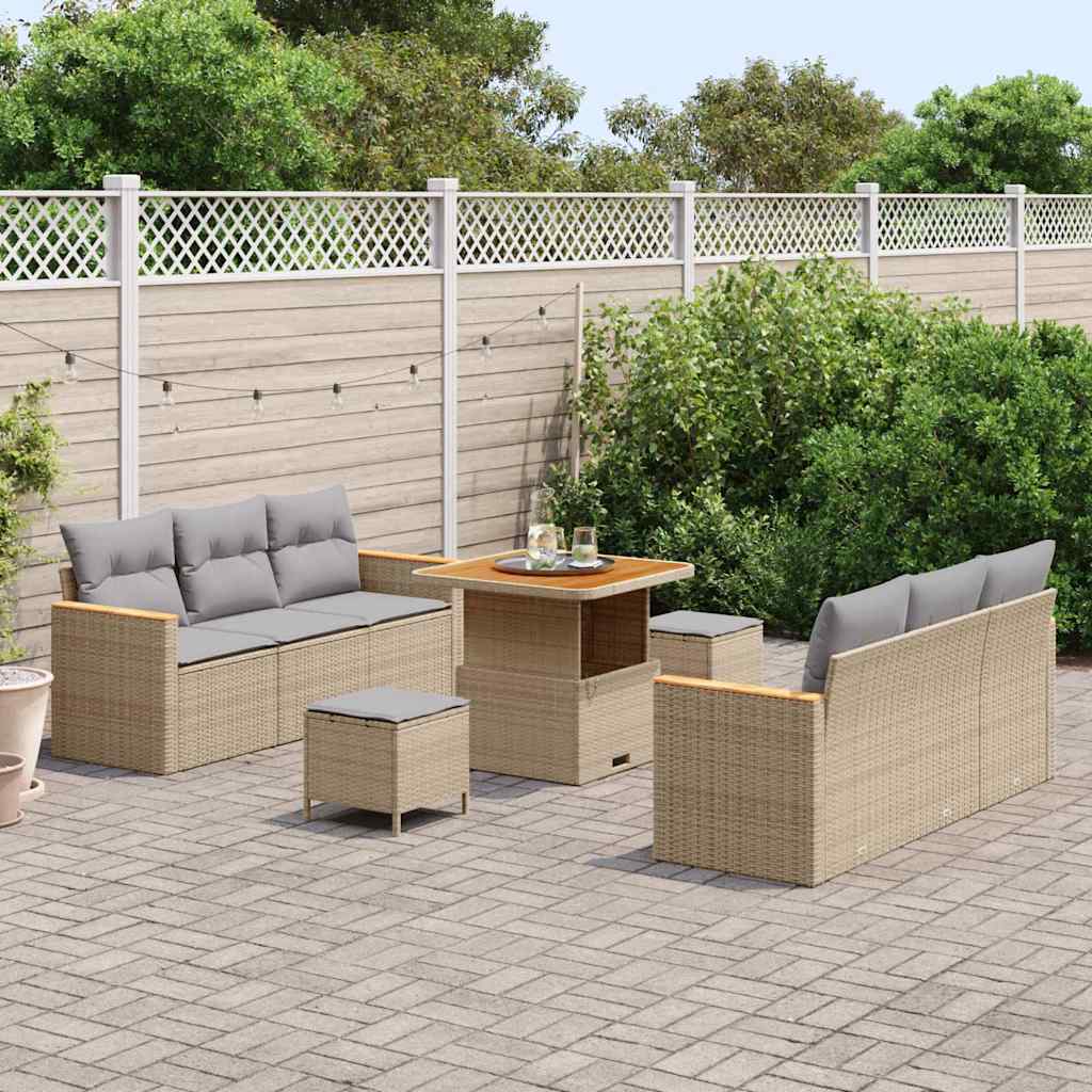 Tuinbankenset 9 pcs Beige poly rattan