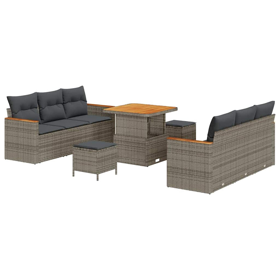 Tuinbankenset 9 pcs Grijs poly rattan
