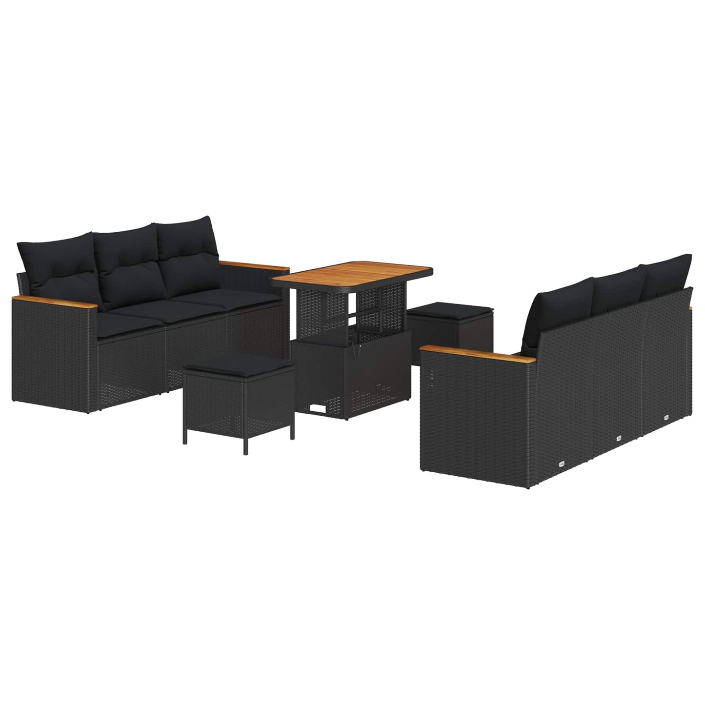 Tuinbankenset 9 pcs Zwart poly rattan