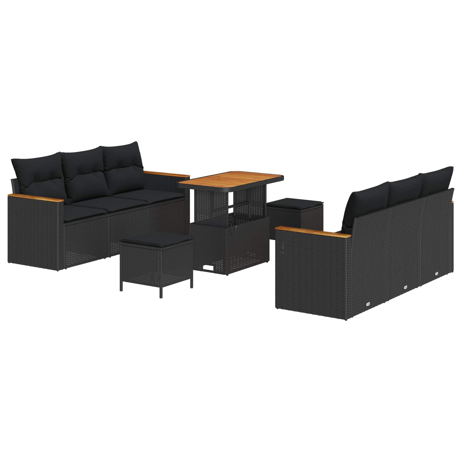 Tuinbankenset 9 pcs Zwart poly rattan