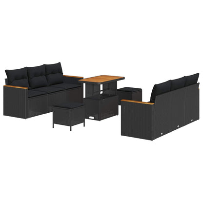 Tuinbankenset 9 pcs Zwart poly rattan
