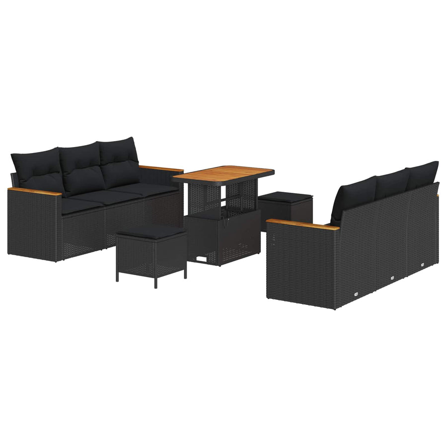 Tuinbankenset 9 pcs Zwart poly rattan