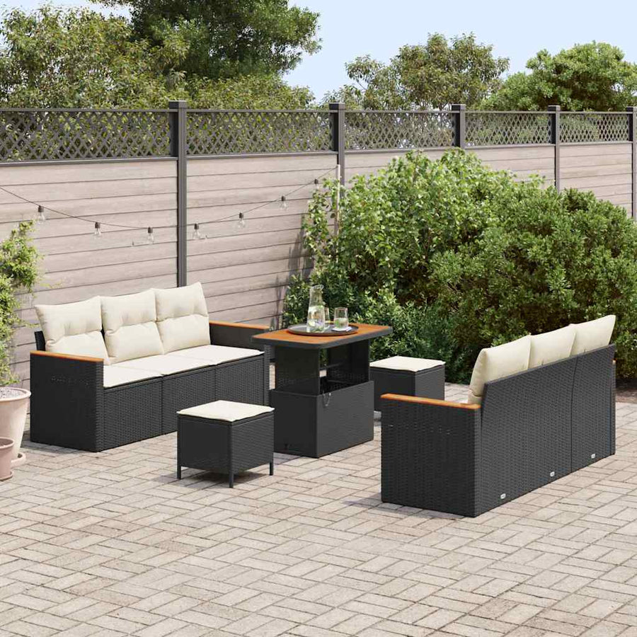 Tuinbankenset 9 pcs Zwart poly rattan