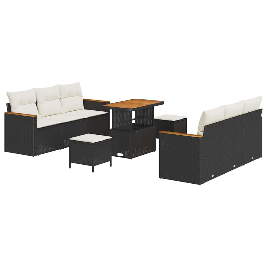 Tuinbankenset 9 pcs Zwart poly rattan