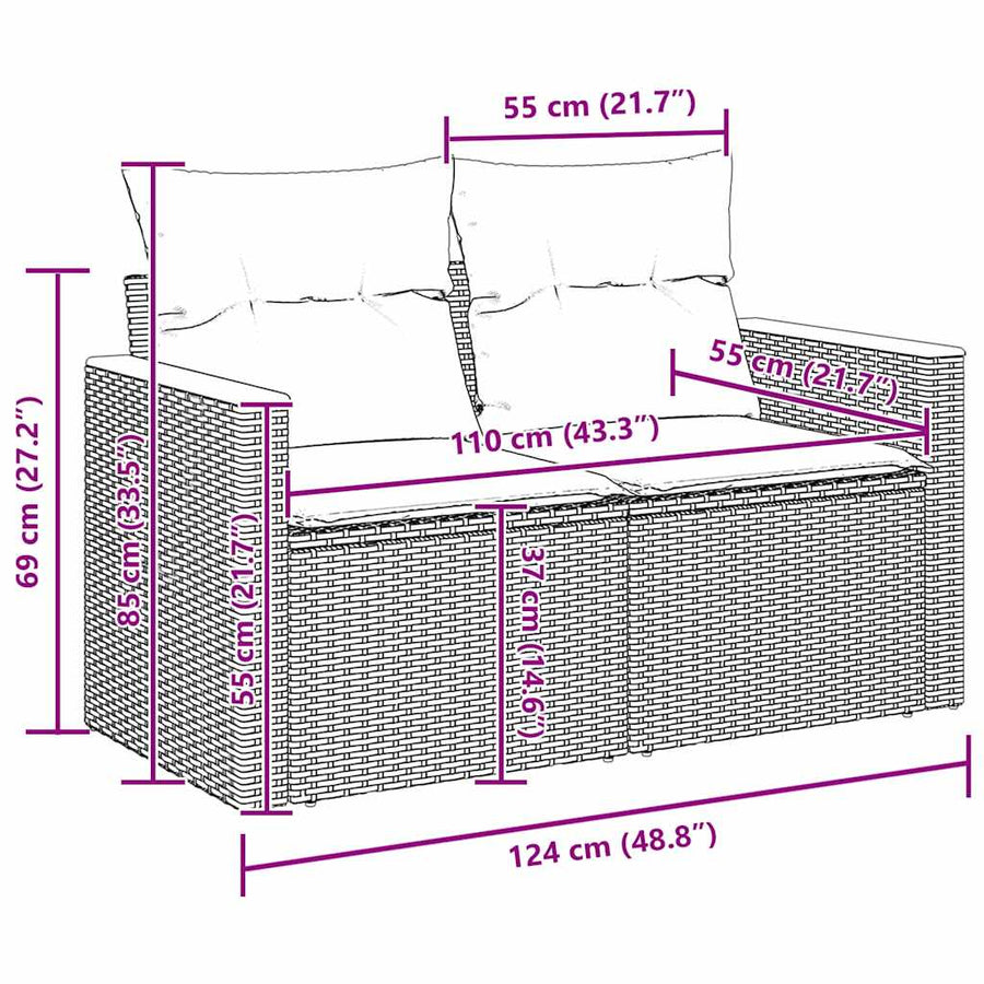Tuinbankenset 9 pcs Zwart poly rattan