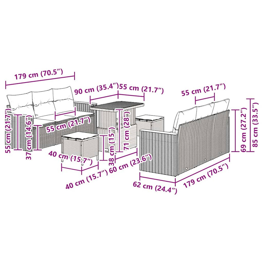 Tuinbankenset 9 pcs Zwart poly rattan