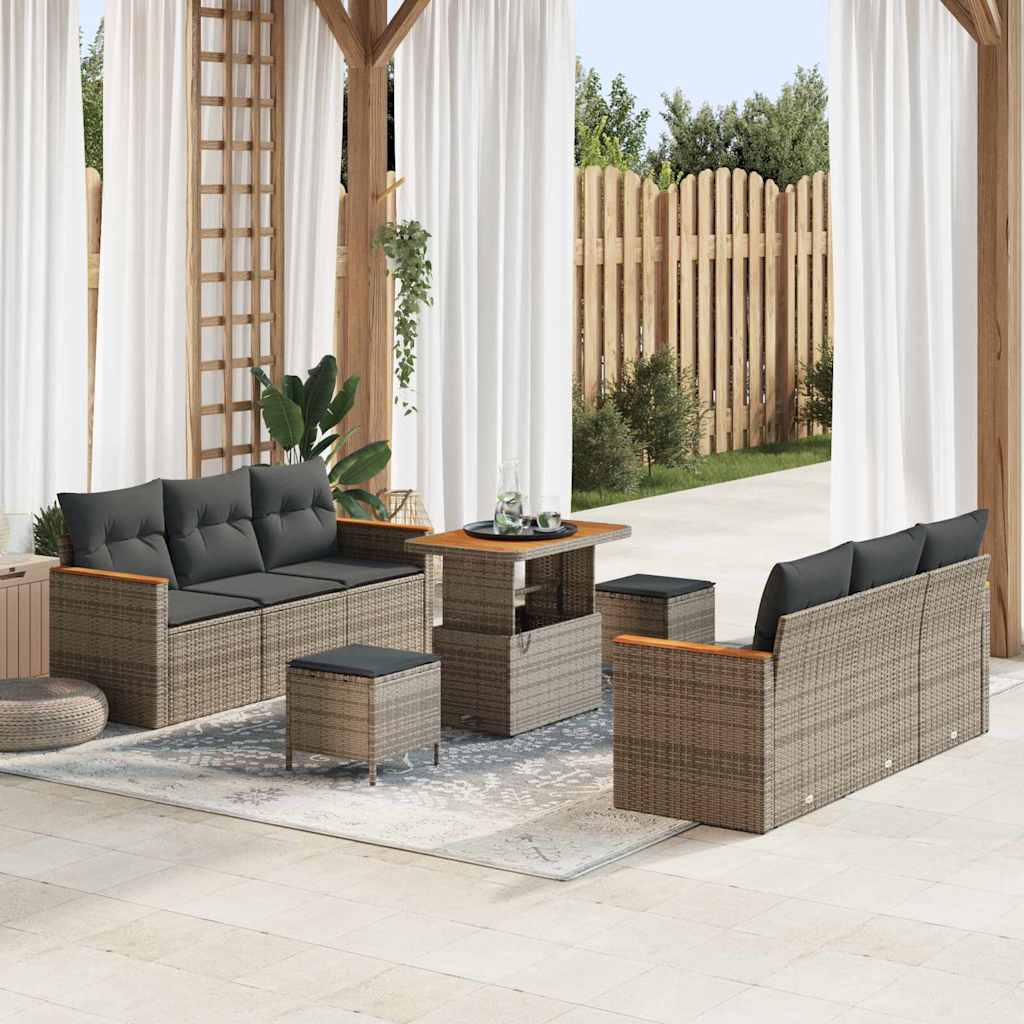 Tuinbankenset 9 pcs Grijs poly rattan