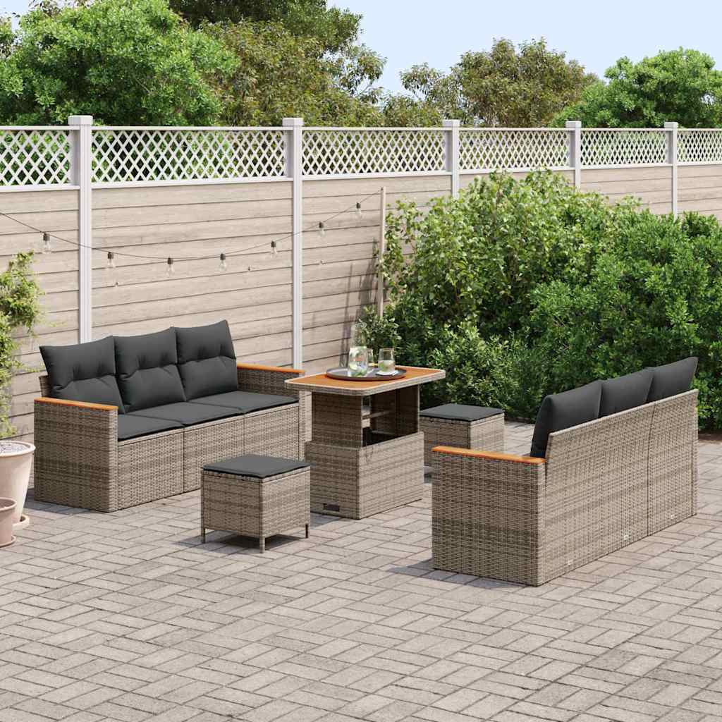 Tuinbankenset 9 pcs Grijs poly rattan