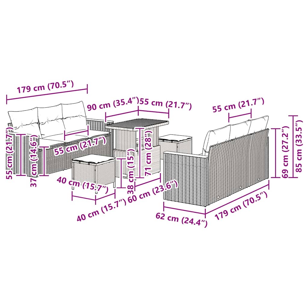 Tuinbankenset 9 pcs Grijs poly rattan