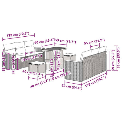 Tuinbankenset 9 pcs Grijs poly rattan