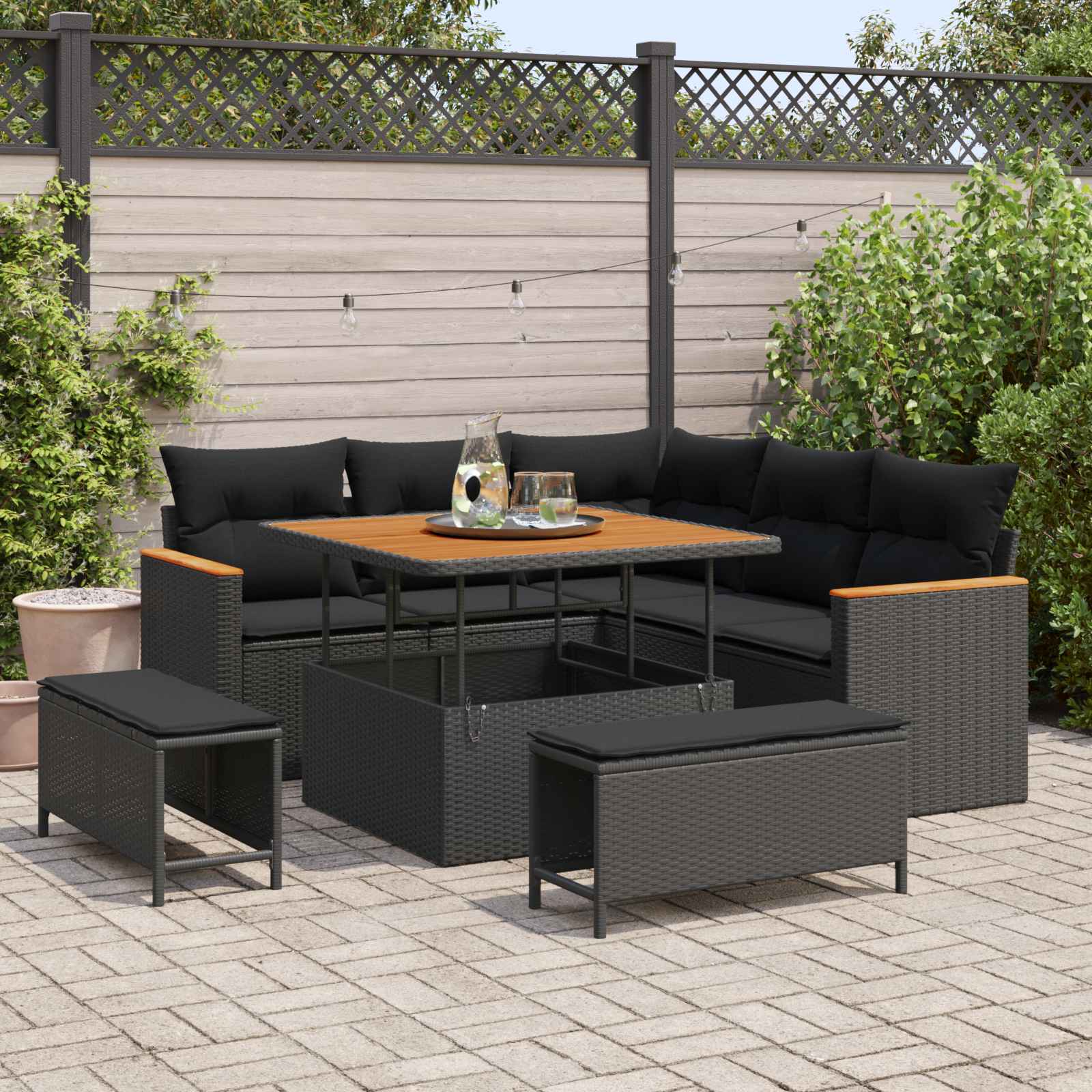 Tuinbankenset 8 pcs Zwart poly rattan
