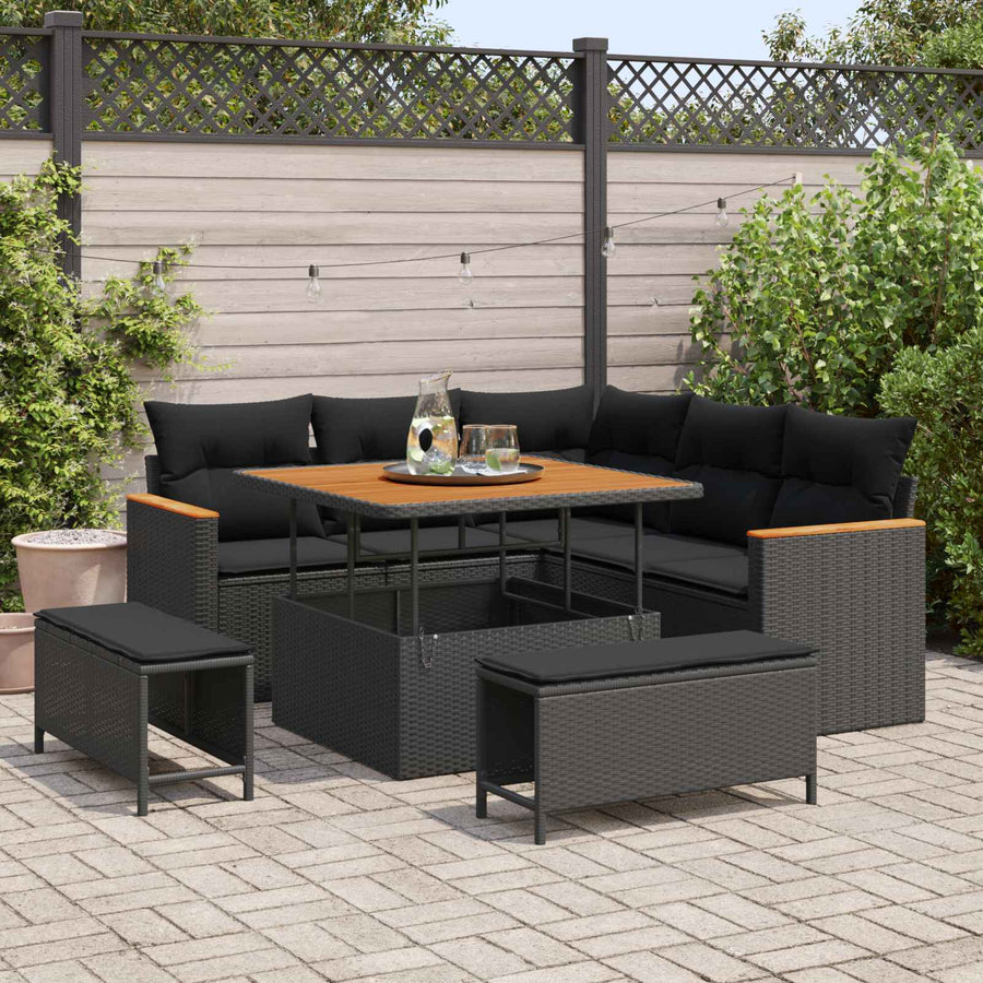 Tuinbankenset 8 pcs Zwart poly rattan