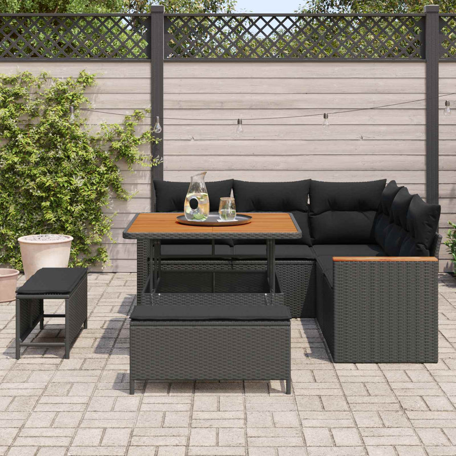 Tuinbankenset 8 pcs Zwart poly rattan
