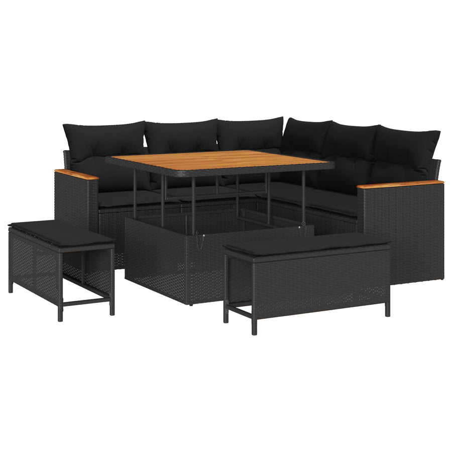 Tuinbankenset 8 pcs Zwart poly rattan