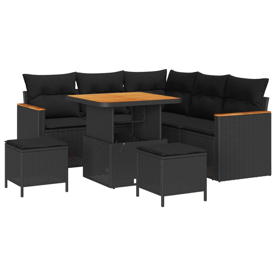 Tuinbankenset 8 pcs Zwart poly rattan
