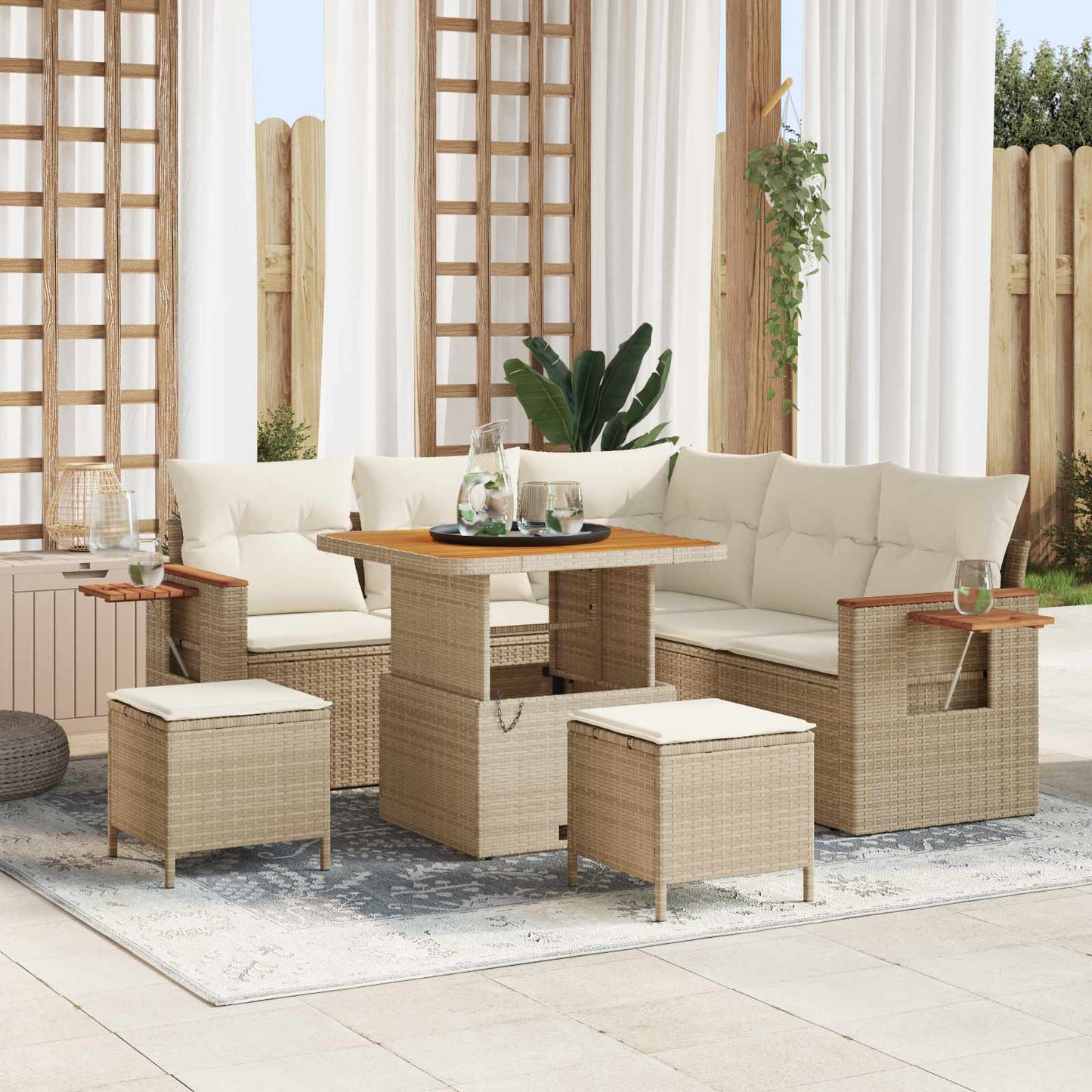 Tuinbankenset 8 pcs Beige poly rattan