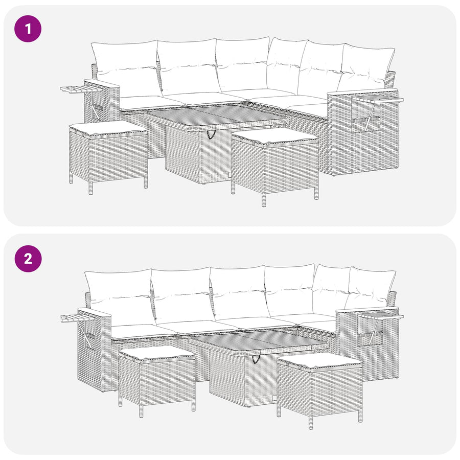 Tuinbankenset 8 pcs Beige poly rattan
