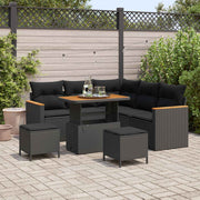 Tuinbankenset poly rattan zwart 8-delig