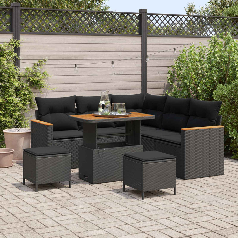 Tuinbankenset 8 pcs Zwart poly rattan