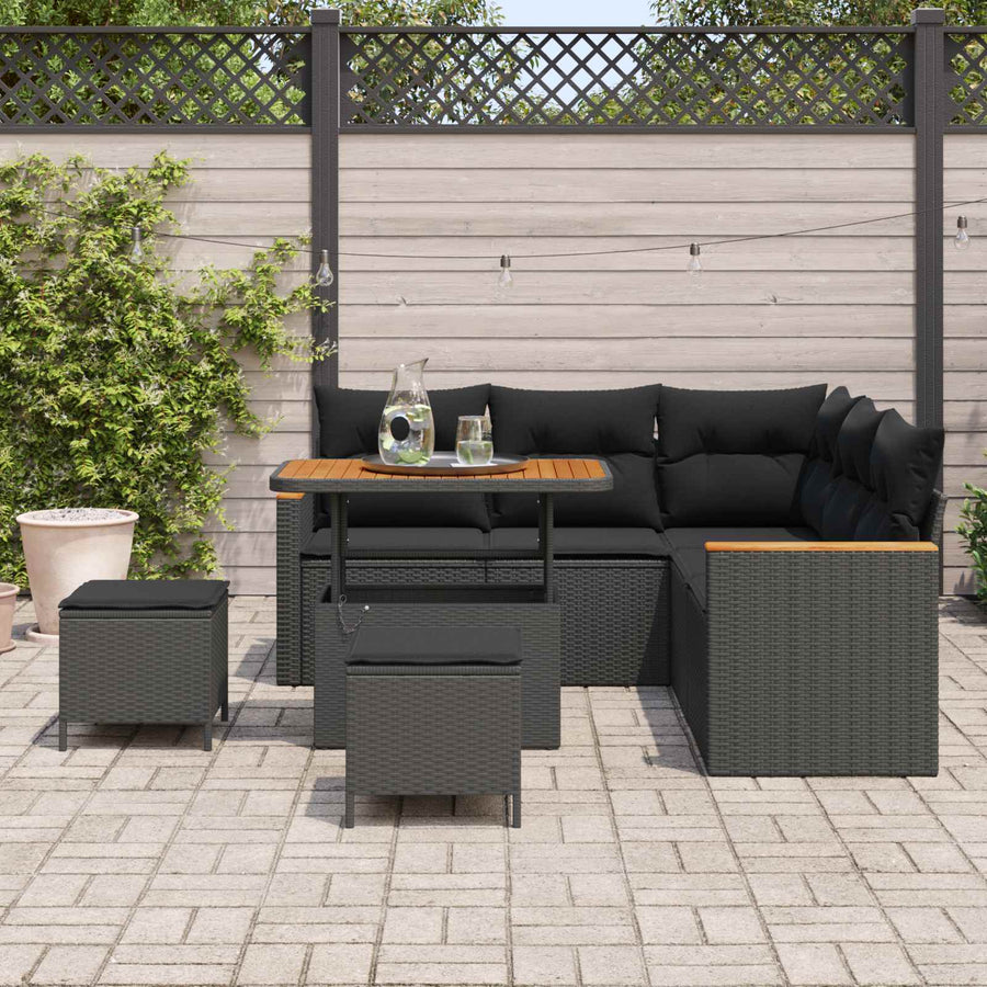 Tuinbankenset 8 pcs Zwart poly rattan