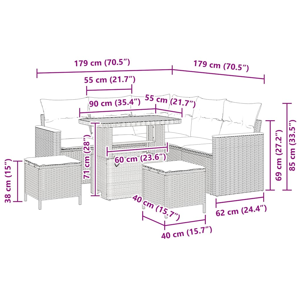 Tuinbankenset 8 pcs Zwart poly rattan