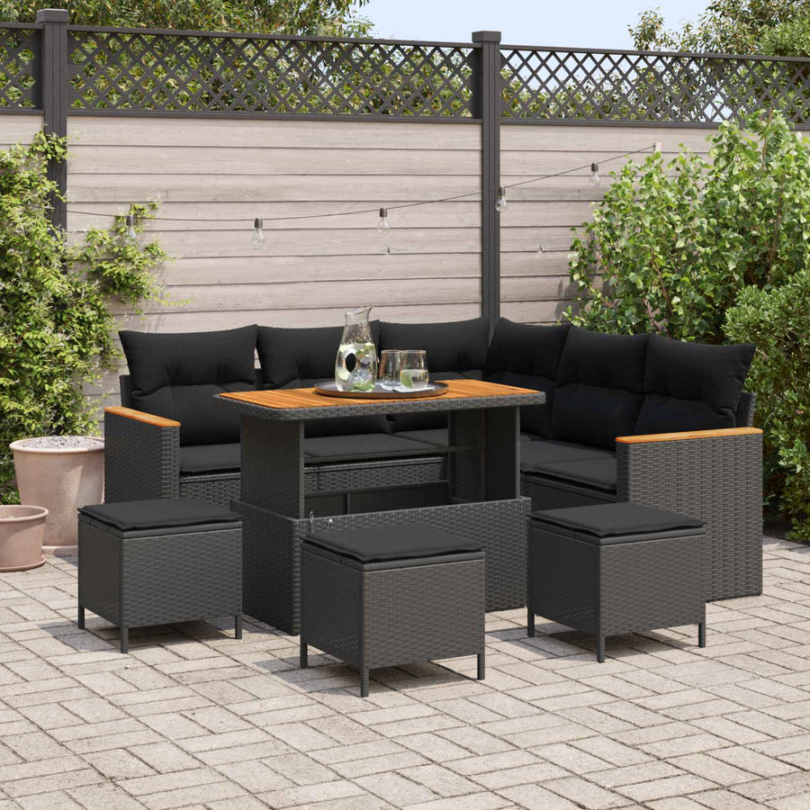 Tuinbankenset 9 pcs Zwart poly rattan