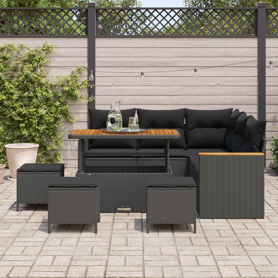 Tuinbankenset 9 pcs Zwart poly rattan