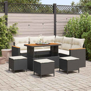 Tuinbankenset poly rattan zwart 9-delig