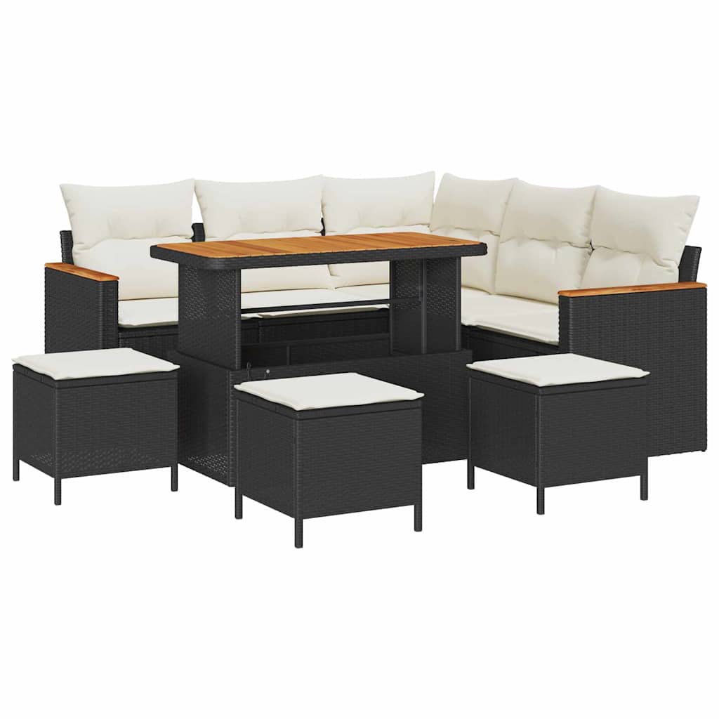 Tuinbankenset 9 pcs Zwart poly rattan