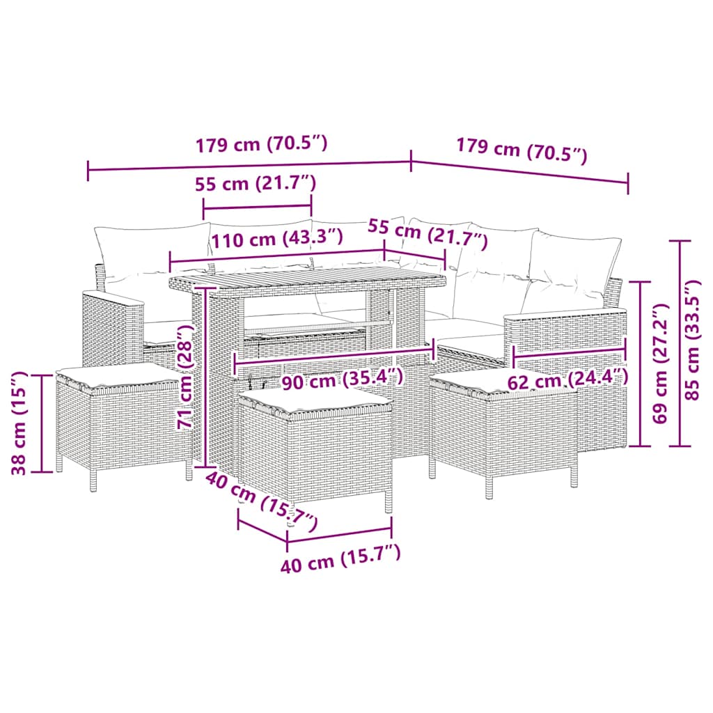 Tuinbankenset 9 pcs Zwart poly rattan