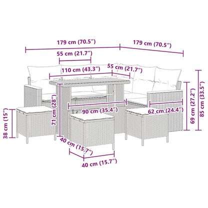 Tuinbankenset 9 pcs Zwart poly rattan