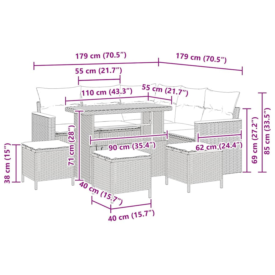 Tuinbankenset 9 pcs Zwart poly rattan