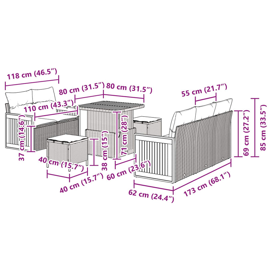 Tuinbankenset met kussen 8 pcs Beige en Crème