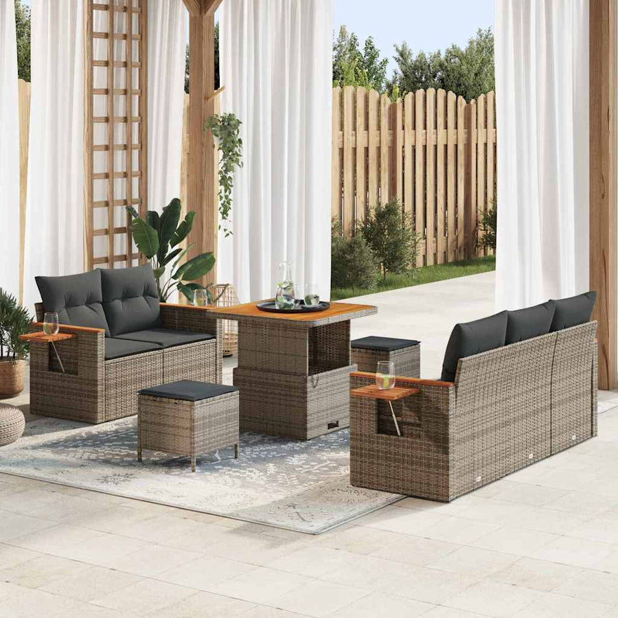 Tuinbankenset 8 pcs Grijs Poly rattan en gepoedercoat staal