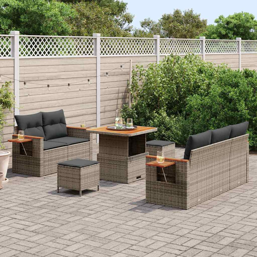 Tuinbankenset 8 pcs Grijs Poly rattan en gepoedercoat staal