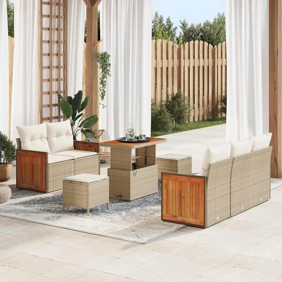 Tuinbankenset met kussen 8 pcs Beige en Crème