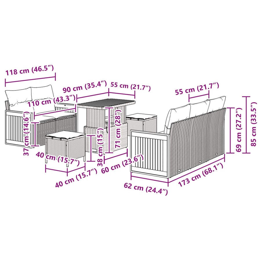 Tuinbankenset met kussen 8 pcs Beige en Crème