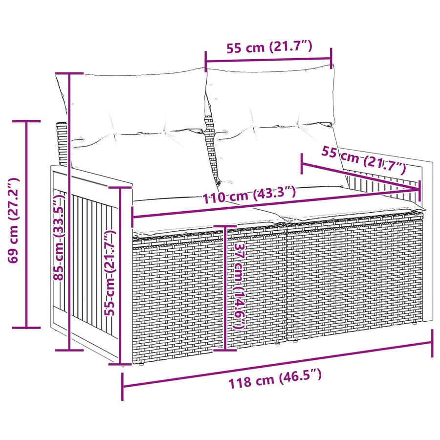 Tuinbankenset met kussen 8 pcs Beige en Crème