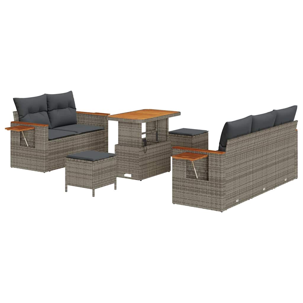 Tuinbankenset 8 pcs Grijs Poly rattan en gepoedercoat staal
