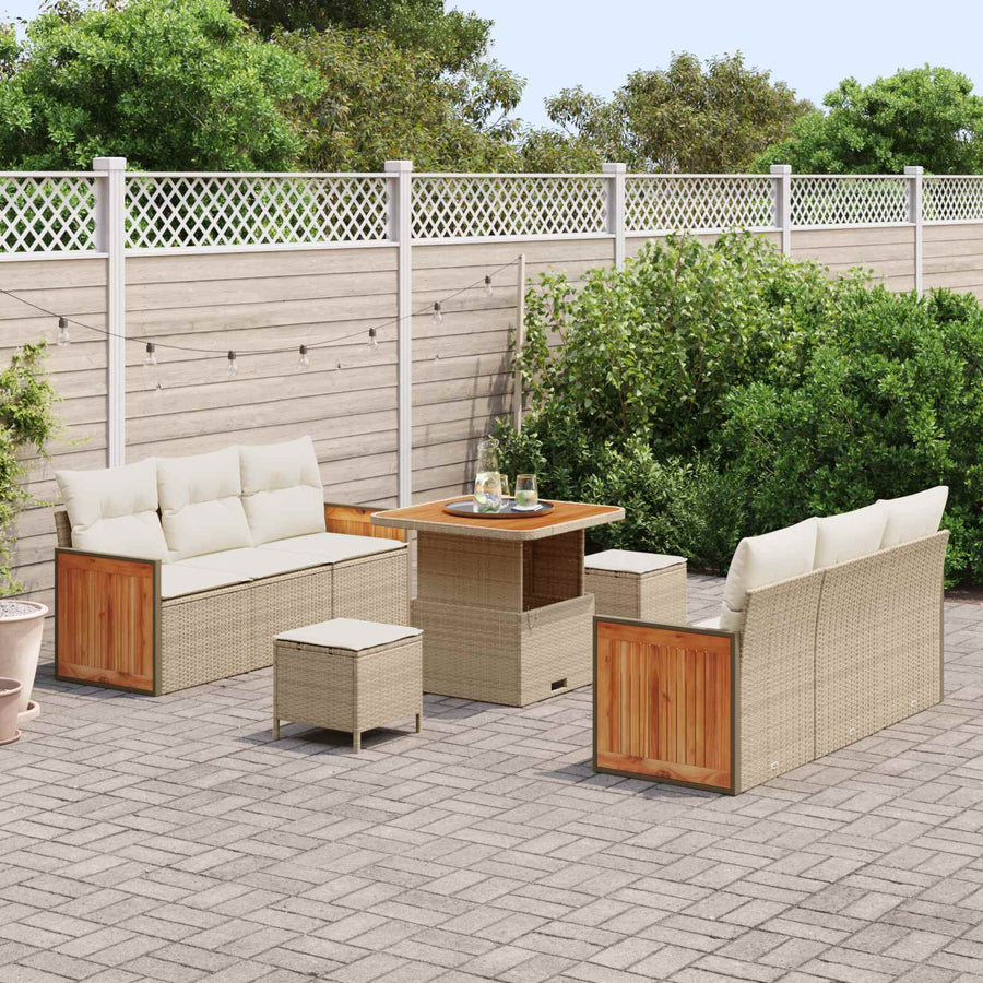 Tuinbankenset met kussen 9 pcs Beige en Crème