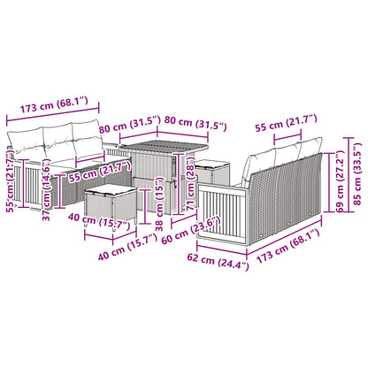 Tuinbankenset met kussen 9 pcs Beige en Crème