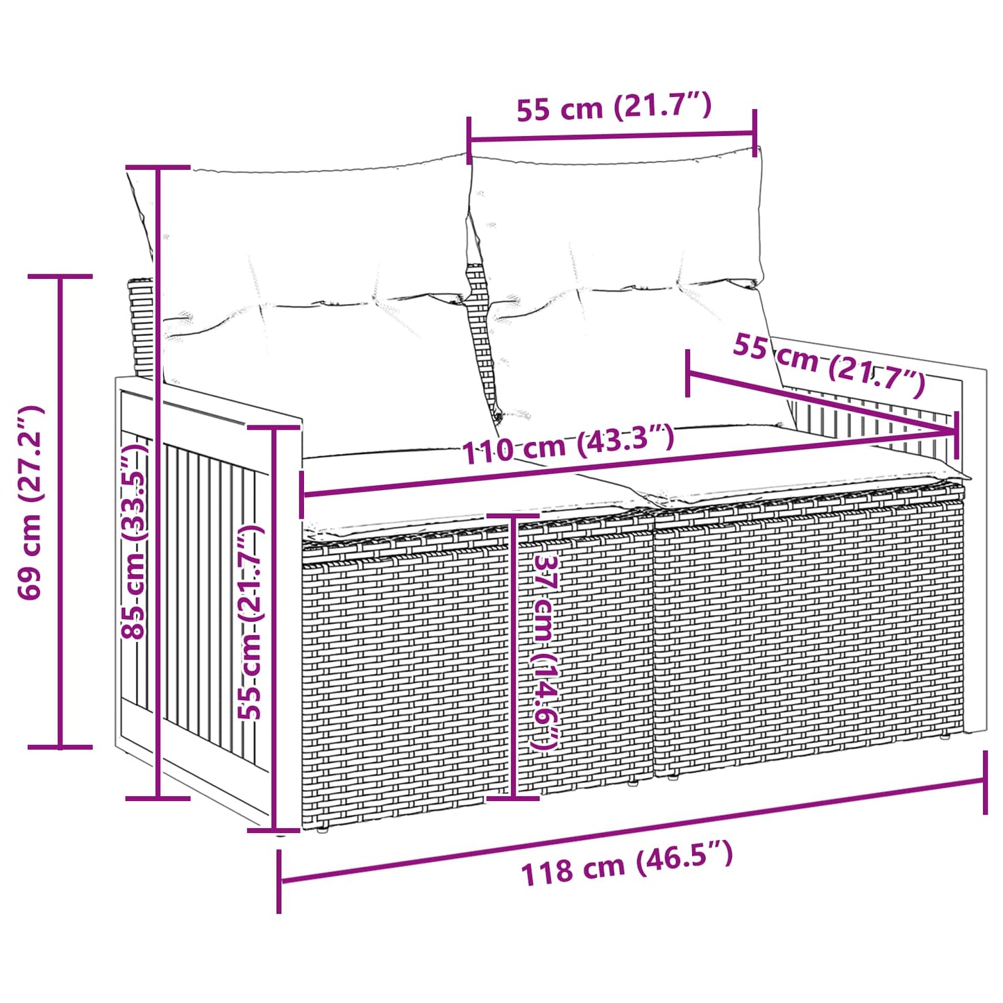 Tuinbankenset met kussen 9 pcs Beige en Crème