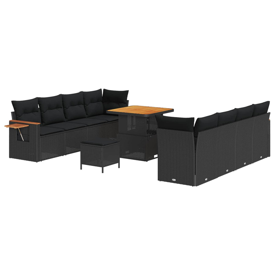 Tuinbankenset 11 pcs Zwart Poly rattan en gepoedercoat staal
