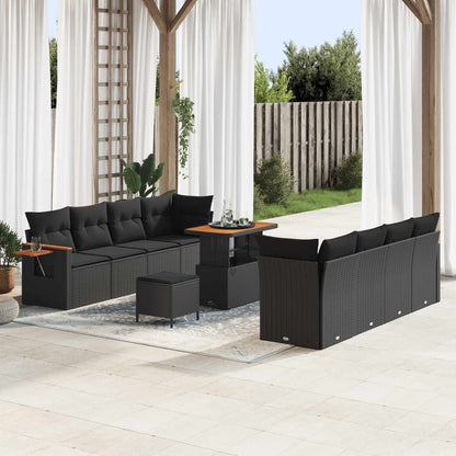 Tuinbankenset 11 pcs Zwart Poly rattan en gepoedercoat staal