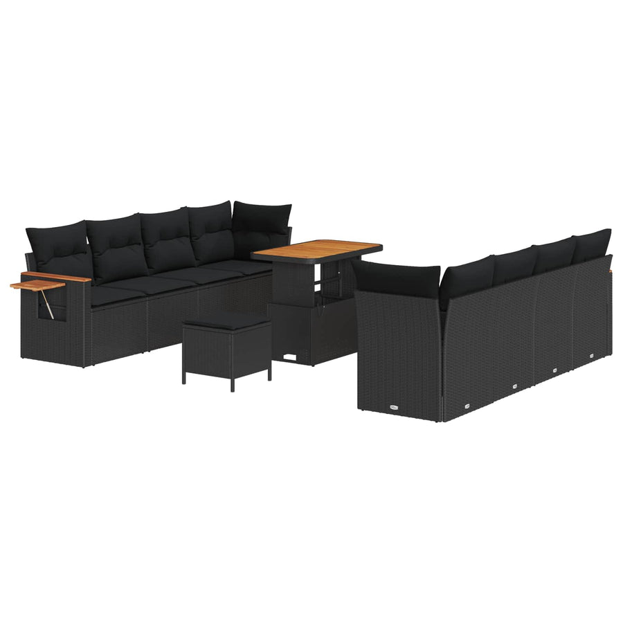 Tuinbankenset 11 pcs Zwart Poly rattan en gepoedercoat staal