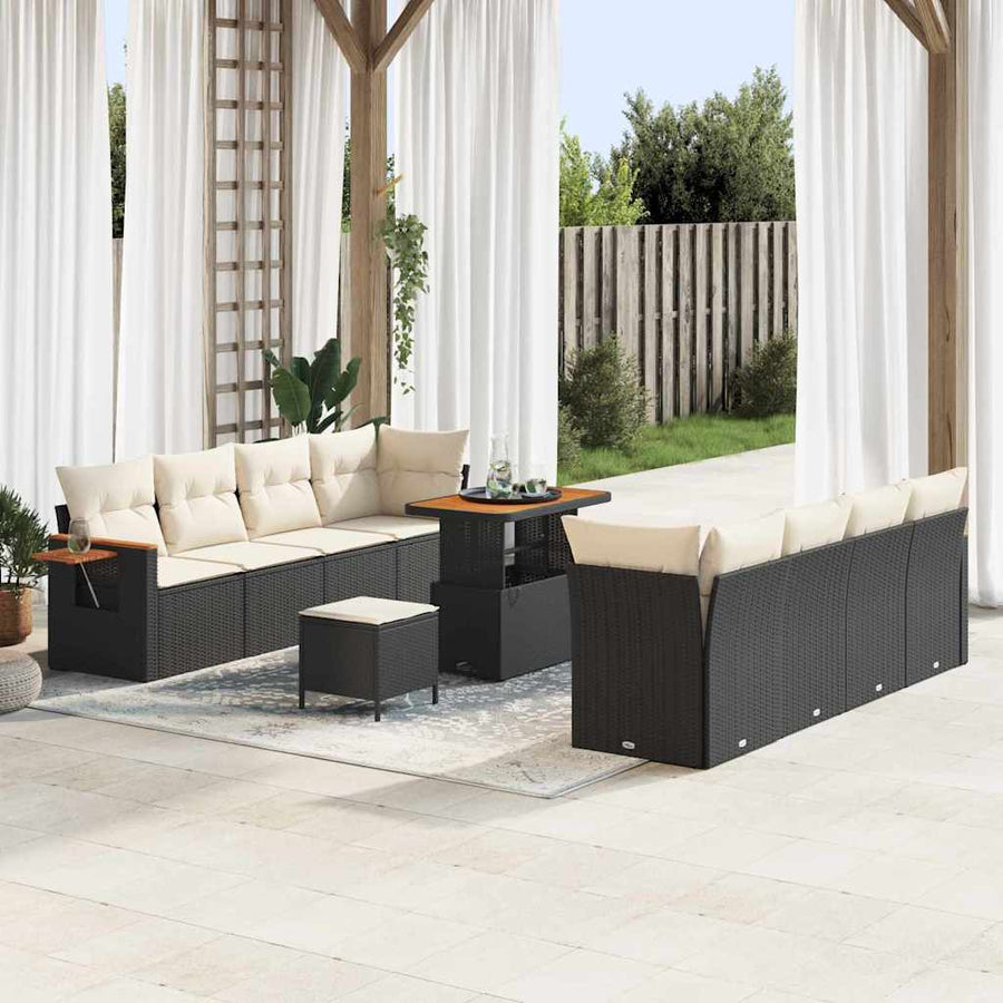 Tuinbankenset met kussen 11 pcs Zwart en Crème