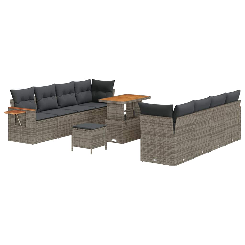 Tuinbankenset 11 pcs Grijs Poly rattan en gepoedercoat staal